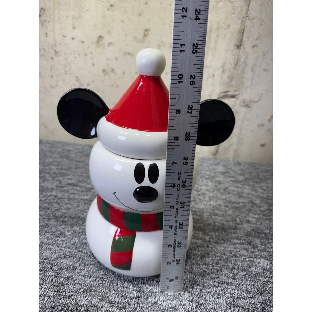 Disney Mickey Mouse Snowman Ceramic Holiday Cookie Jar Canister Zrike Brands 10